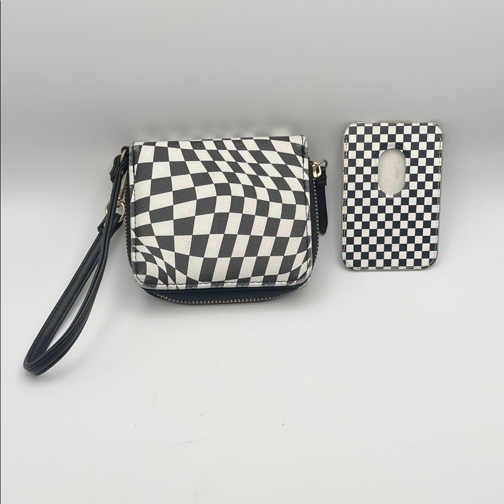 Black & white checkered wallet and card case.